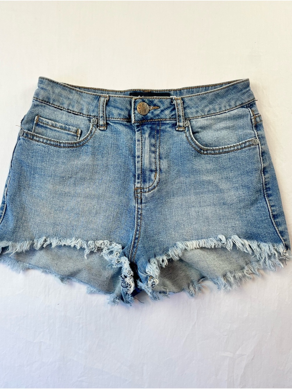 Harlow Distressed Denim Shorts Size 24 Boho Crochet Pocket Festival